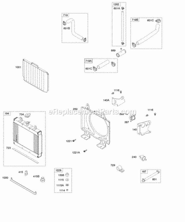 Radiator Hoses Shroud Fuel Pump Diagram and Parts List for 474177-0100-E1  Briggs and Stratton Engine